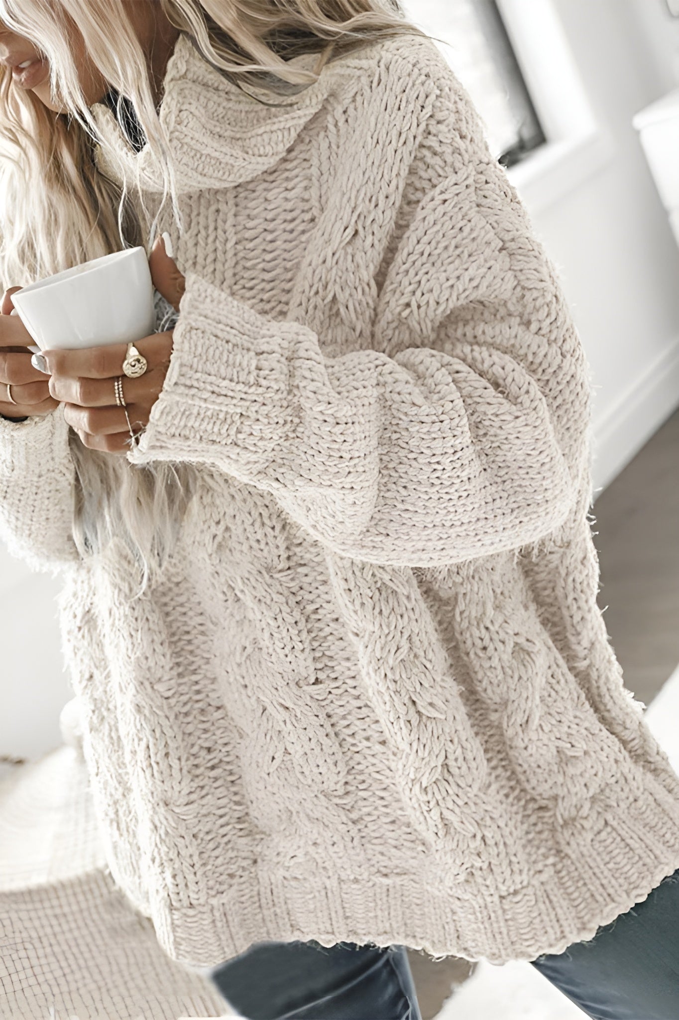 Oversized knitted high collar jumper