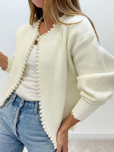 Adari™ | Buttonless cardigan with pearl trim