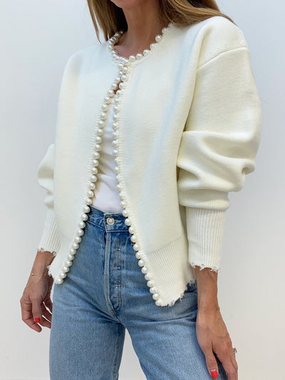 Adari™ | Buttonless cardigan with pearl trim