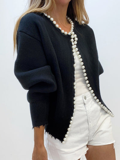 Adari™ | Buttonless cardigan with pearl trim