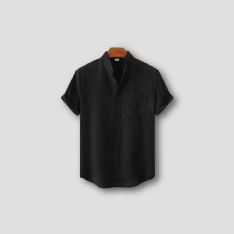 NORO | Short Sleeve Stand Collar Linen Shirt for Man