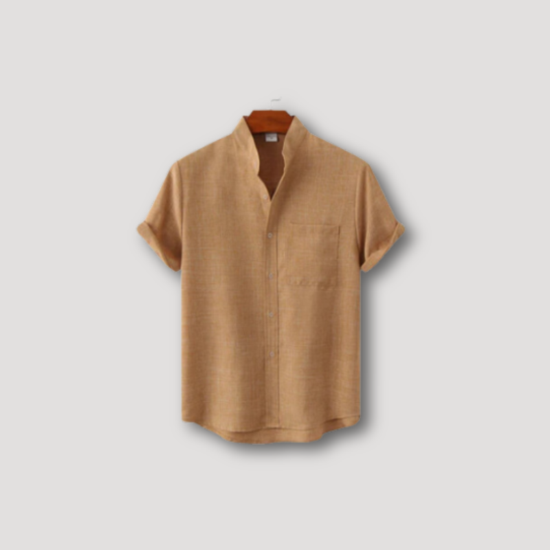 NORO | Short Sleeve Stand Collar Linen Shirt for Man