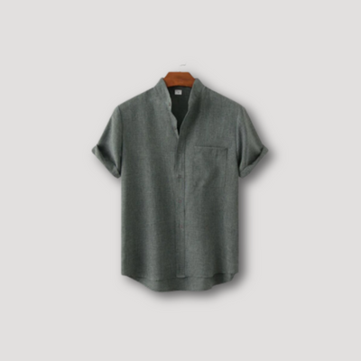 NORO | Short Sleeve Stand Collar Linen Shirt for Man