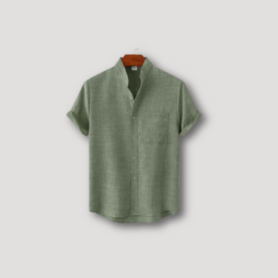 NORO | Short Sleeve Stand Collar Linen Shirt for Man