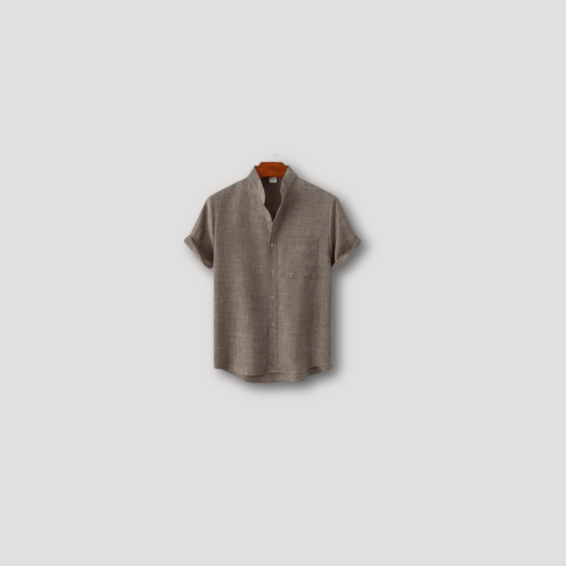 NORO | Short Sleeve Stand Collar Linen Shirt for Man